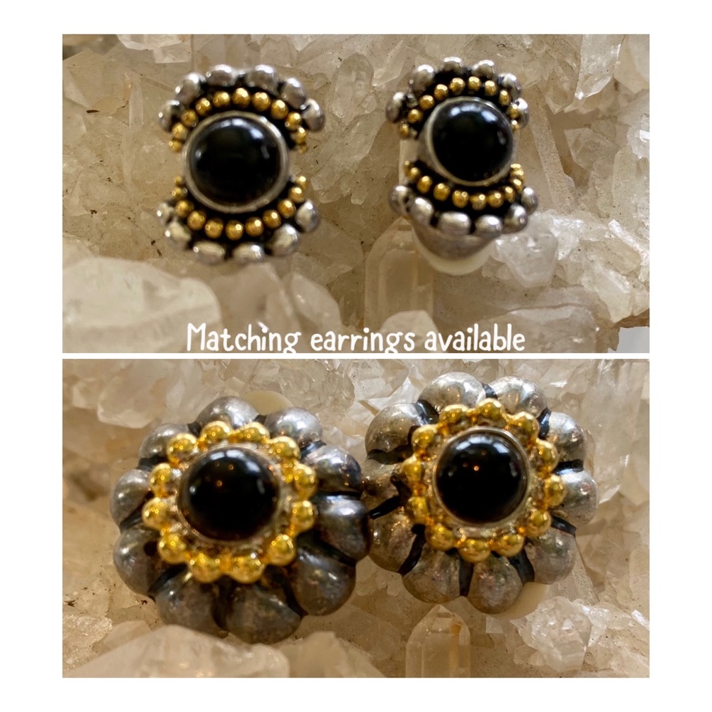 Two tone weighty bracelet with onyx like stones. - Picture 8 of 9